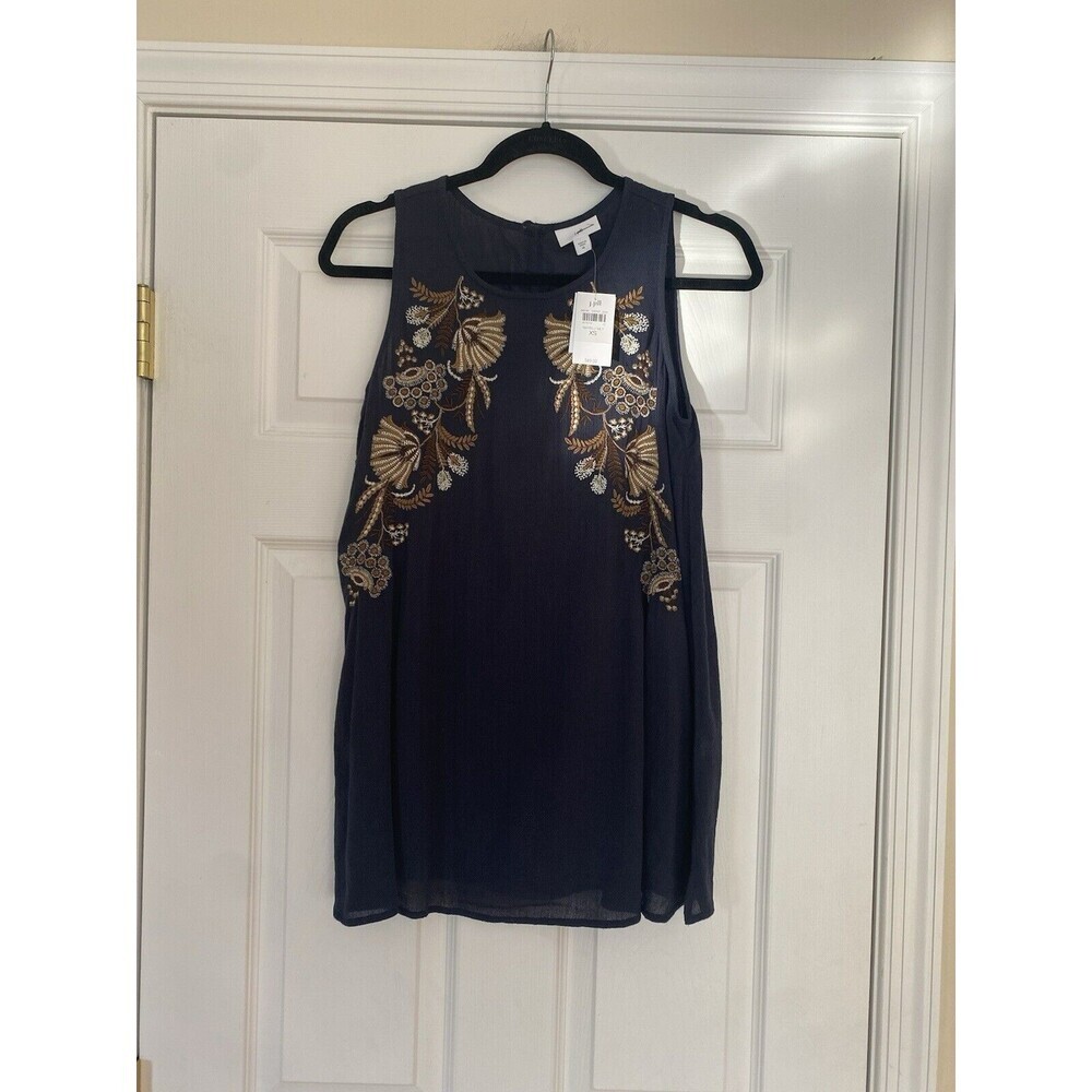 J.Jill Womens Embroidered Navy Floral Tank Size XS NWT